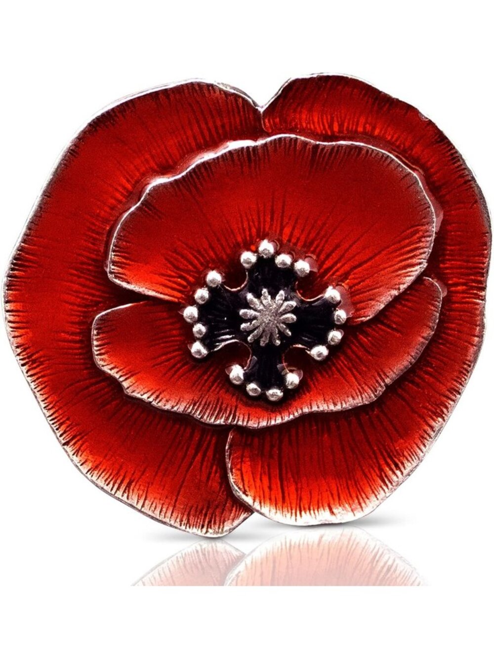 Handcrafted Red Poppy Brooch Pin – Pewter Floral Jewelry for Women, 1.75” USA